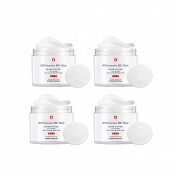 Очищающие пилинг-пэды с бетаином и экстрактом чайного дерева 3+1 SOS Intensive Red Clinic Betaine & Tea Tree All-In-One Skin Clear Blemish Pads 3+1